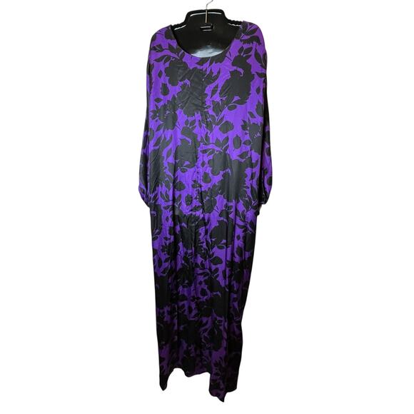 Delfi Collective XL Leah Printed Babydoll Maxi Dress Purple Black Silk Pockets - Picture 6 of 8